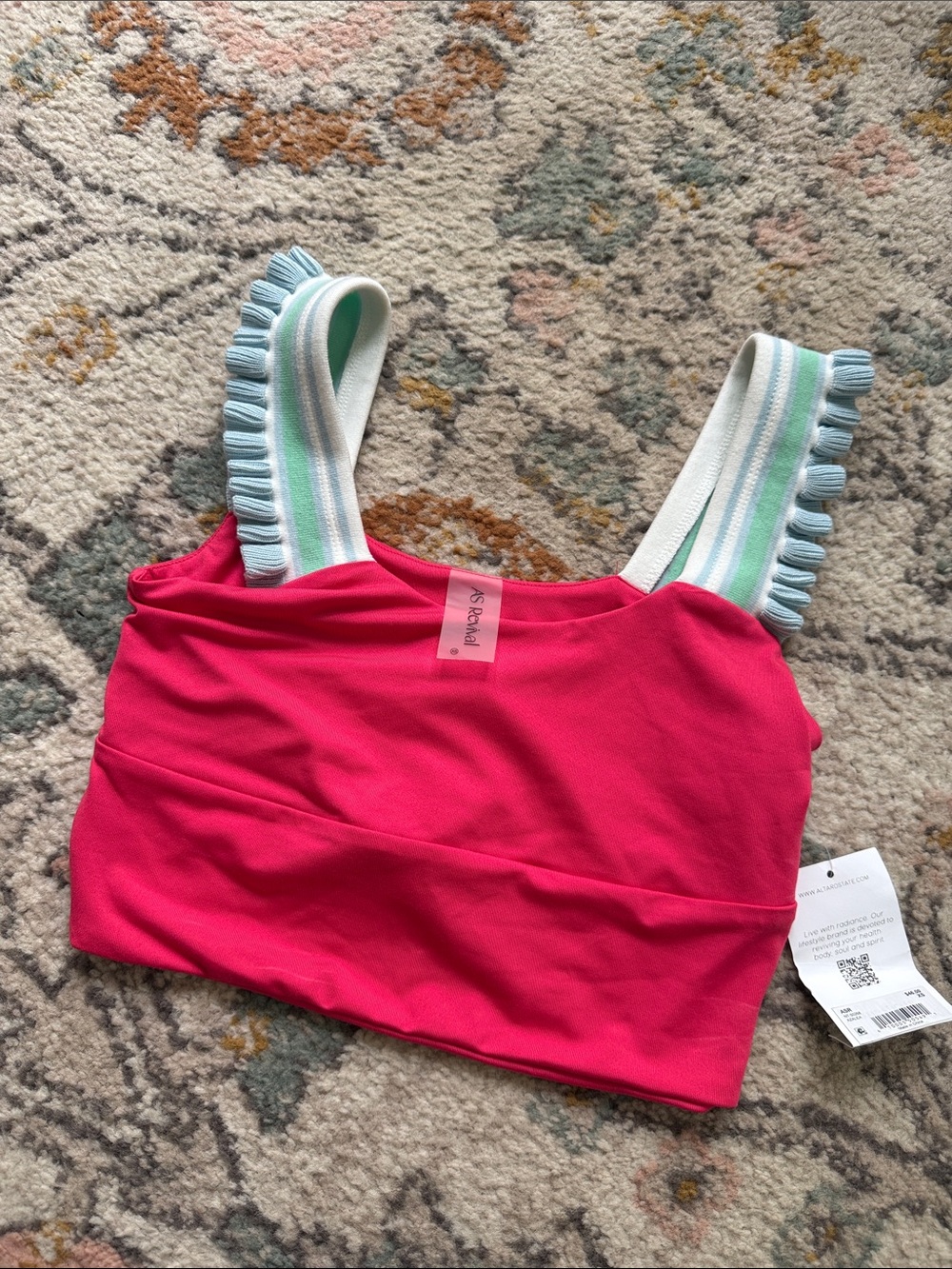Altar'd State Hot Pink Crop Tank with Striped Ruffle Straps